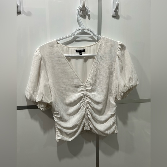 Dynamite Tops - Dynamite Cream Puff Sleeve Ruched Blouse
